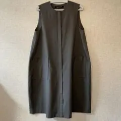 ミズイロインド ロングベスト　ジレ　チャコールグレー
