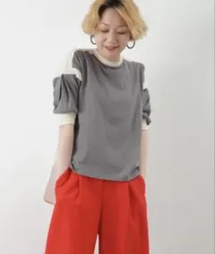 7分袖リブデザイン ドッキングカットソー