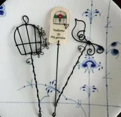 ワイヤークラフト　ガーデニング雑貨　ガーデンピック　バードハウスセット