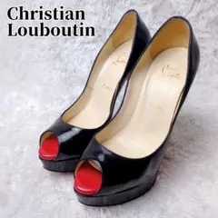 【美品】 クリスチャンルブタン エナメルパンプスオープントゥ 24.5cm 黒