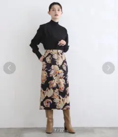 【INDIVI】フラワープリントストレートスカート