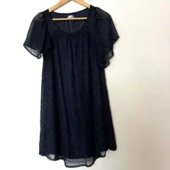 a.v.v standard ドット柄 シフォン 半袖ミニワンピース ネイビー