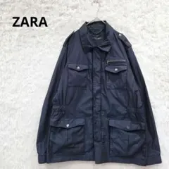 ZARA　ナイロンジャケット　エポレット　ドローコード　ネイビー　ミリタリー　L