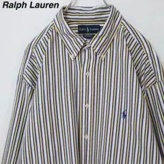 【XLサイズ】ラルフローレン BDシャツ ストライプシャツ 刺繍ロゴ ロング丈