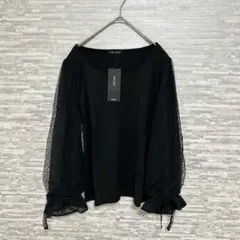 イングドットシアー袖裾リボンリブトップス黒M新品タグ付き長袖上品人気