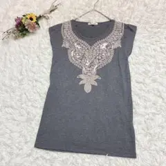 rarant ララント　刺繍　スパンコール　ノースリーブ　チュニック　グレー　M