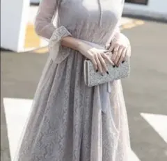 最終値下げ！新品タグ付き レースワンピース パーティードレス グレー