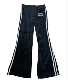 平成ギャルy2k ベロアパンツ ダークコア ロゴラメ サイドライン グランジ