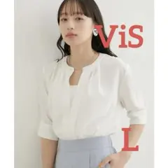 VIS ビス　フロントタック5分袖ブラウス　L