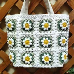 【Lサイズ】コットン　グラニースクエアのトートバッグ♪