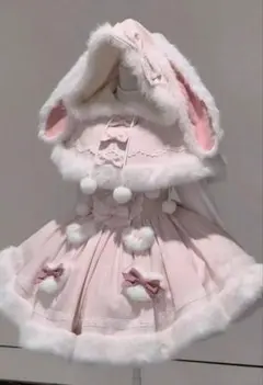 ウサギ耳付きピンクポンチョ フリーサイズ