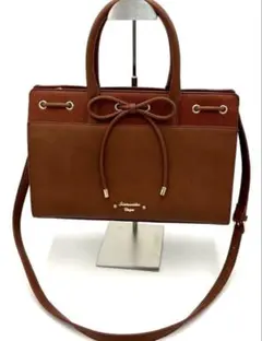 Samanthaブラウンりぼんレザー ハンドバッグ ショルダーストラップ付き