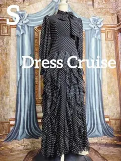 S【新品インポートセレクト】ビックボウタイリボン ドット柄シフォンワンピース×紺