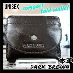 【新品】ミニ本革財布 レディース　メンズ　ダークブラウン　2つ折り ウォレット