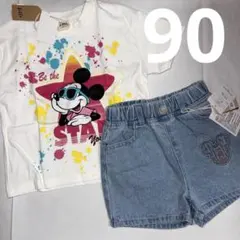 90 リトシー ディズニー 半袖 Tシャツ デニムパンツ ハーフパンツ綿100%