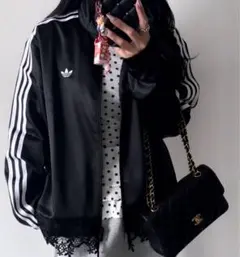 海外限定モデル adidas サテン レース トラックトップ 黒 M