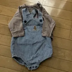 Futafutaミッキー柄Tシャツとpoloオーバーオールの2点セット　80