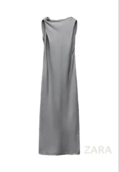 ZARA リネン混 Iライン ロングワンピース　スリット入り　モード系