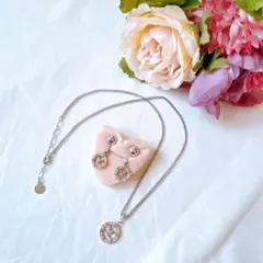 未使用 クレージュ ピンクビジュー付きネックレス+イヤリング セット売りのサムネイル