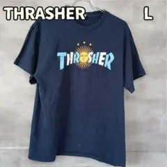 スラッシャー Tシャツ 紺 L 太陽 プリント 半袖 ストリート【オ697】のサムネイル