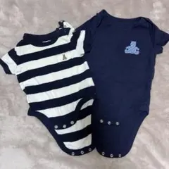 ロンパース3-6ヶ月 ネイビー&ストライプ２枚セット