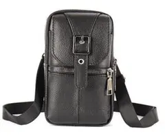 メンズ 本革 牛革 スマホポーチ ベルトポーチ ショルダーバッグ ブラック