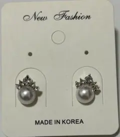 上品パール×ビジューピアス 韓国風 パールクリスタルピアス