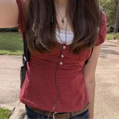Brandy Melville チェック柄 半袖ブラウス