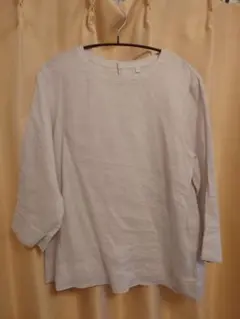 【未使用】MUJI 麻100% 七分袖ブラウス ライトグレー Sサイズ