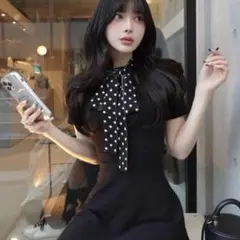 Darich ドットボウタイフレアミニワンピース