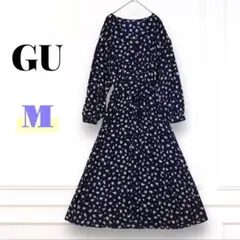 GU ジーユー フラワープリントティアードシャツワンピース M長袖 フレア