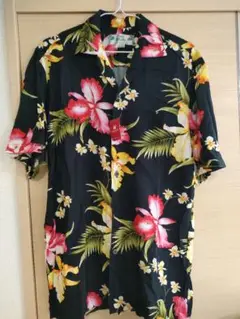 TWO PALMS 半袖 アロハシャツ ブラック 花柄 総柄　レーヨン　未使用品