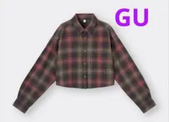 GU チェック 柄 長袖 フランネル ショート シャツ M