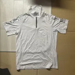 adidas ハーフジップ 半袖シャツ ホワイト