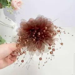 ヘアクリップ　チュール　フラワー　シースルー　パールクリップ　華やか　パーティー