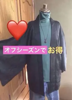 アウター黒 シルク100%　地紋入り　羽織 カジュアル　レトロ　コート（総裏）