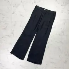 ダーマコレクション リネンレーヨンワイドパンツ スラックス 麻 黒M*OD242