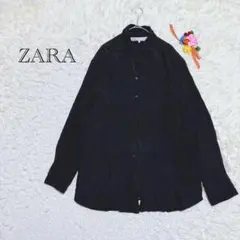 ザラ　ブラックシャツ　オーバーサイズ　シワ加工風　長袖　モード系　ユニセックスS