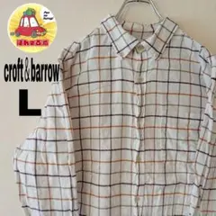 USA古着 croft＆barrow ネルシャツ　L　ホワイトオレンジ　チェック