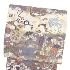 袋帯　春秋乃華園　絣　菖蒲　萩　撫子　桔梗　着物　081b