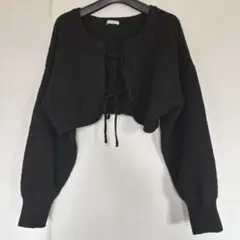 しまむら 2PINK フロントリボン ふんわりスリーブニットカーディガン