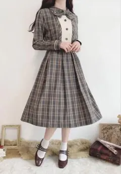 お値下げ 【美品】Fi.n.t ヨーク切替ボウタイチェックワンピース