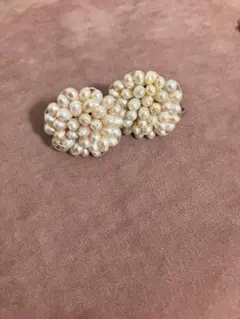 パール 花形 クリップ式 イヤリング