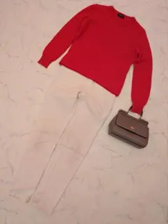 長袖カシミア100% 赤ニットセーター