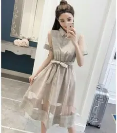 BUBBLES チュール切り替えロングシャツワンピース　シースルー 韓国のサムネイル