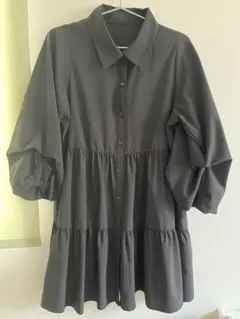 Radarista 7分丈 パフスリーブシャツワンピース 黒