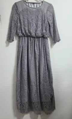 グレー レース パーティードレス