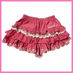90サイズ　メゾピアノ　フリルキュロットスカート　ピンク　ハート　リボン　レース