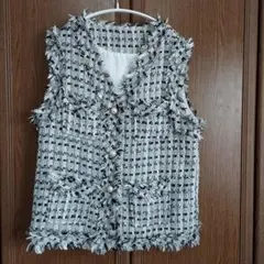 ツイードフリンジベスト ホワイト・ブラック