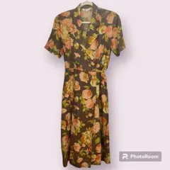 90s BURBERRYs バーバリー 薔薇 バラ 総柄 シャツロングワンピース